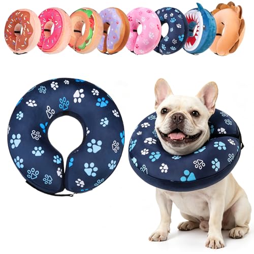 Dog Cone Collar Alternative After Surgery (Navy Blue Paw / M(Neck:13"-16"))
