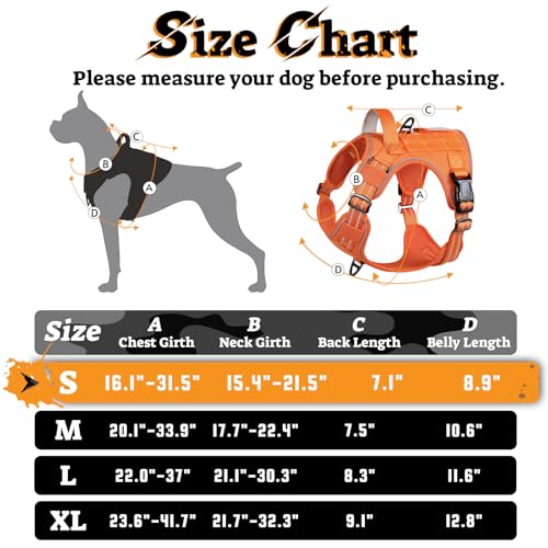 Tactical Dog Harness for Small Dogs (S(Chest:16.1"-31.5",Neck:15.4"-21.6",Back:7.1") / Orange)