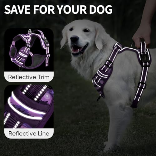 Dog Harness No Pull Adjustable Padded Reflective Harness for Small Medium Large Dogs with Handle for Walking Training (M / Moon Night)