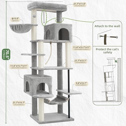 Cat Tree Cat Tower with Sturdy Steel Tube (70.5 inches / Light gray)
