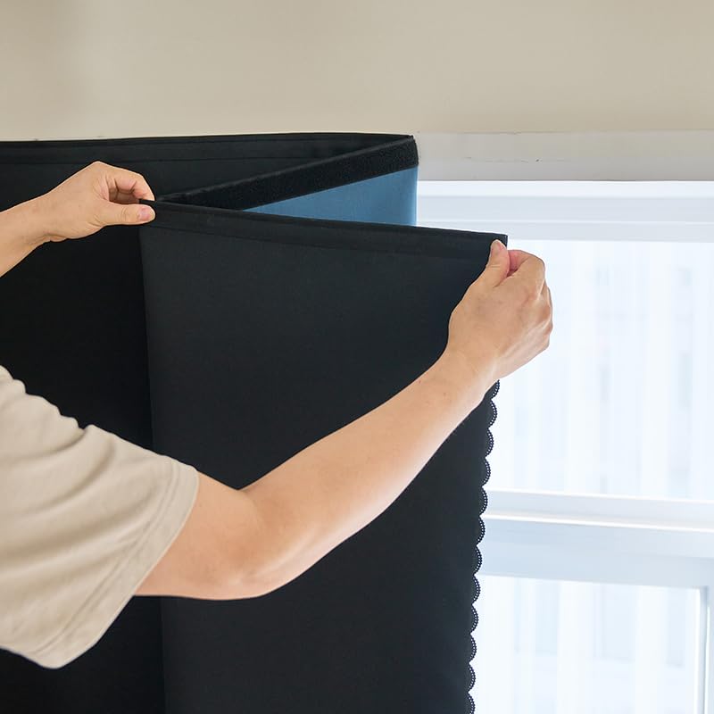 100% Blackout Self Adhesive Curtains Small Window Short Temporary Black Out Curtains Easy to Install Used for Bedroom Kitchen Window Cover (Black/ Thickened / 35"W x 63"L (Pack of 1))