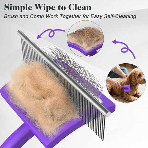 2PCS Slicker Brush for Dogs & Pet Comb (Purple / Large)