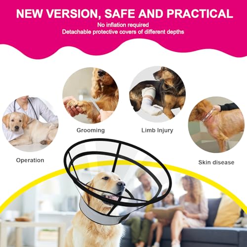 Sponge Core Dog Cat Cone Collar for After Surgery Recovery (S (Neck: 5"-8") / Grey+Pink)