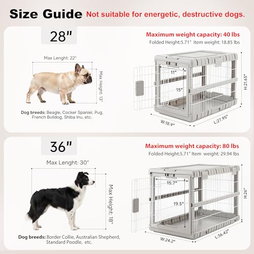 28" L Collapsible Dog Crate for Dogs (Beige / 27.95 x 18.9 x 21.65 in)