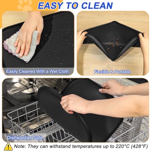 Waterproof Silicone Pet Food Mat with Raised Edge for Dog & Cat (Black / 19"L x 12"W)