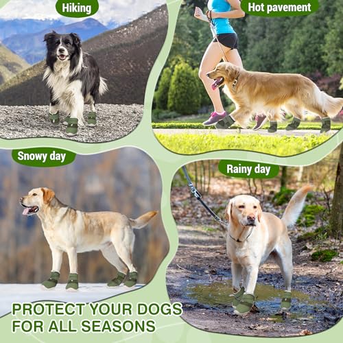Dog Shoes Large Size Dogs (Green Mesh-Reflective / Size 7:for paw width 2.8-3.0 inches (Pack of 4))