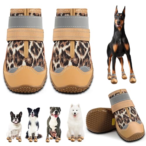 Dog Boots for Large Dogs (Leopard Print / Width 1.77 Inch)
