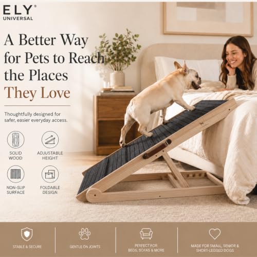 Dog Ramp for Bed & Couch 17" X 40" Inch Solid Wood Pet Ramp for Large Dogs