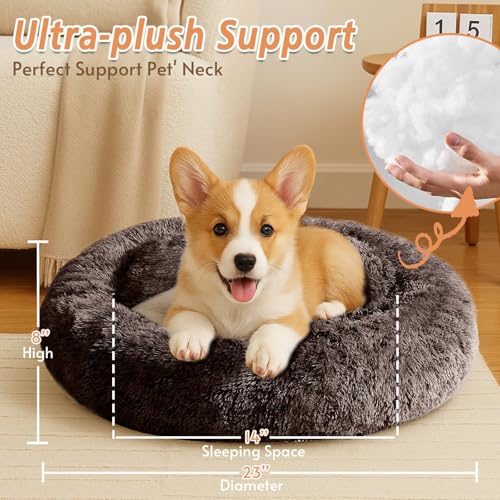 Calming Dog Bed for Small Dogs (Chocolate / 23.0"L x 23.0"W x 8.0"Th)