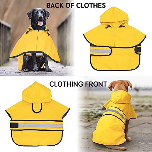 Dog Raincoat Hooded Reflective Dog Rain Jacket Adjustable Pet Poncho for Dog Walking at Rainy Days (Yellow / Large)