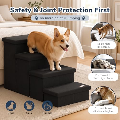 4 Step Wide Dog Stairs with Storage 23" H (Black / 40"D x 17"W x 23"H)