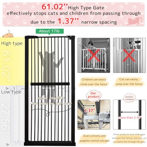 61.02" Extra Tall Pet Gate for Cat Dog 26.38" (61.02" H-black / 26.38"-30.11" W)