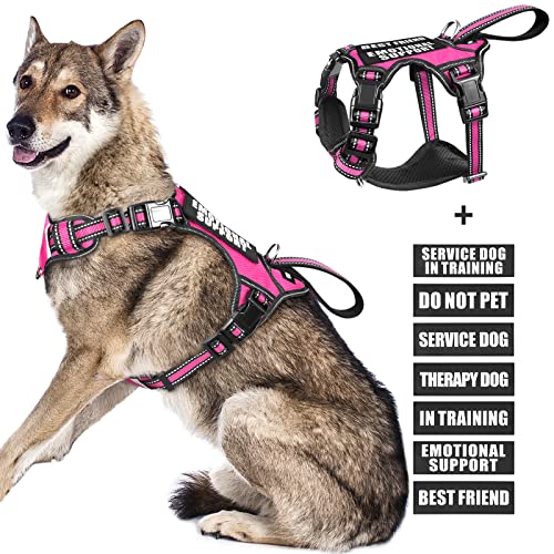 Service Dog Vest No Pull Dog Harness with 7 Dog Patches (X-Large / Rose Pink)