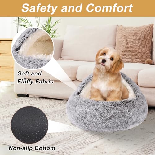 Hooded Dog Bed for Small Dogs (20.0"L x 20.0"W x 12.0"Th / Grey)