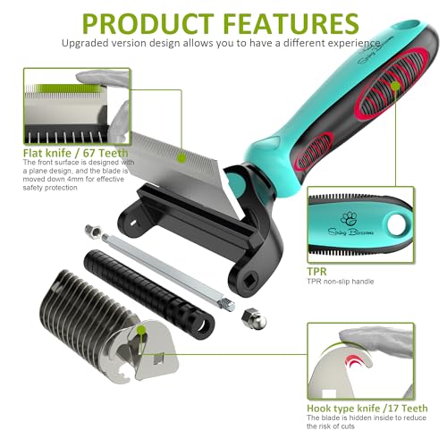 2 in 1 Professional Grooming Rake for Cats & Dogs (Cyan)