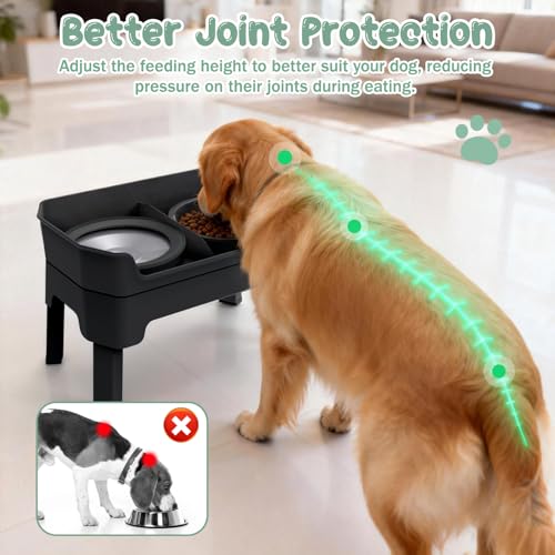 4 in 1 Adjustable Elevated Dog Bowls with 2*Stainless Steel Bowls (Black)