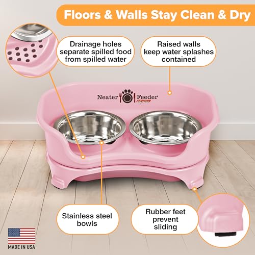 Express Mess Proof Dog Bowls Elevated for Small Breeds Under 15 Lb (Small w/ Standard Bowls / Pink)