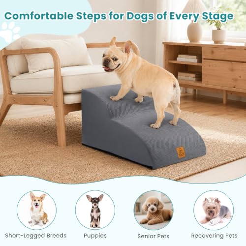 Dog Stairs for Small Dogs and Cats (Gray / 2-Step (H11.8))