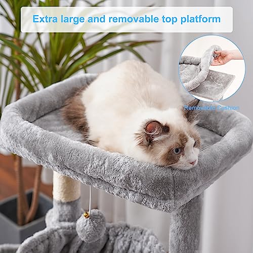 Cat Tree Tower with Large Bed (35.4 inch / Light Gray)