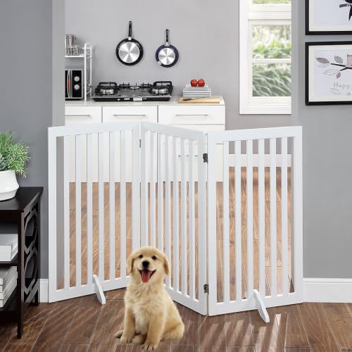 36”H Free Standing Pet Gate for Dog (White / 60"W×36"H)