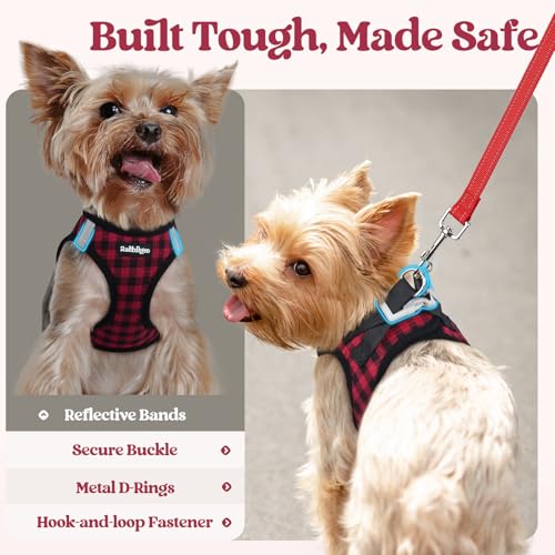 Dog Harness Medium Sized and Leash Set (Red Check / L (chest: 18.2 - 20.5"))