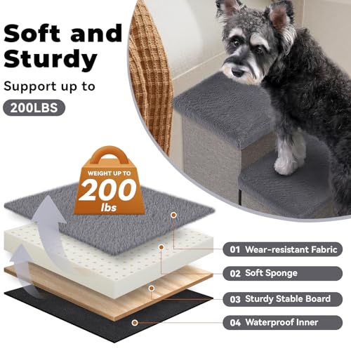 Dog Stairs with Storage (Grey Furry Lids No Condo / 3)