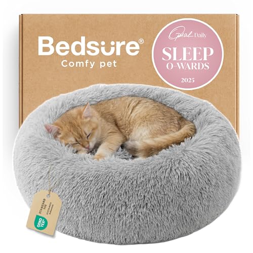 Calming Cat Beds Donut Round Washable Kitten Bed (20"L x 20"W x 6"Th / Pale Grey)