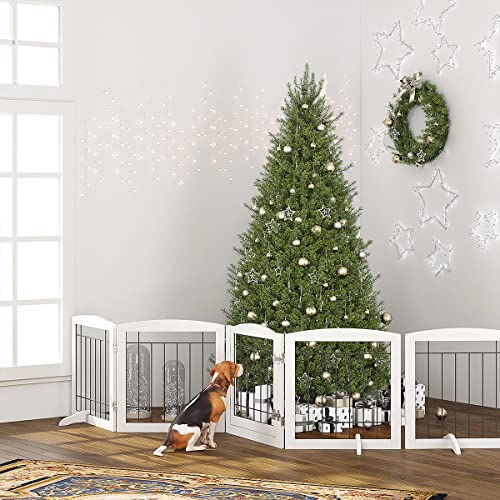 Dog Gate Indoor with Door (White / 【4 Panels with door】80"W x 24"H)