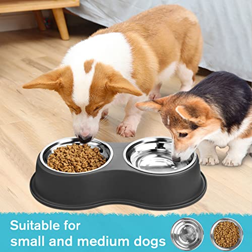 Stainless Steel Dog Bowls Double Non (Medium-18oz / 1.Black)