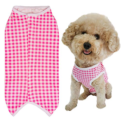 Dog’s Recovery Suit Post Surgery Shirt for Puppy (Large / pink white plaid)