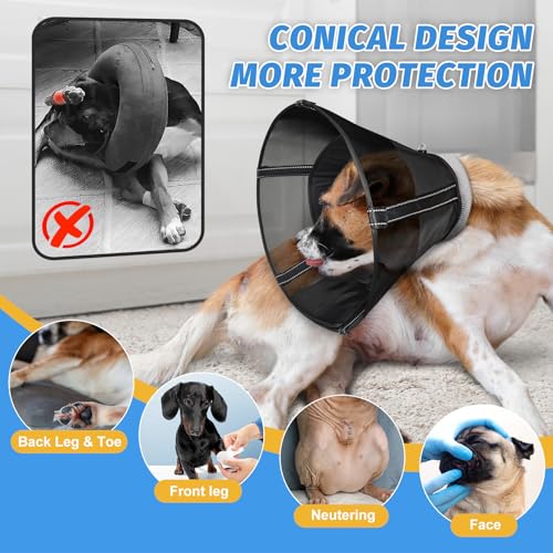 Dog Cone Collar Soft to Stop Licking Surgery Recovery Alternative (Matte Black / XS(Depth: 6.1in, Girth: 9.8-11.6in))