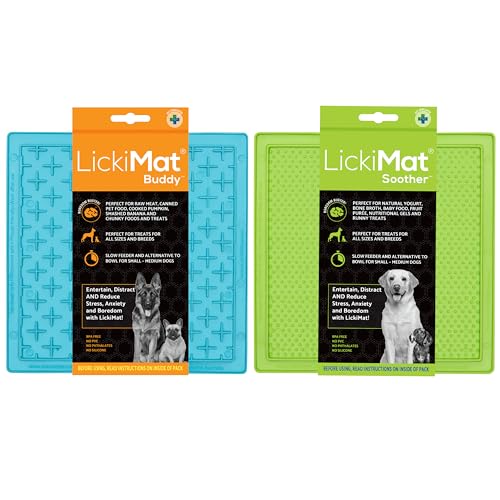 8"X8" Pack of 2 Classic Soother & Buddy Dog Slow Feeders Lick Mat Boredom Anxiety Reduction Perfect for Food Treats Yogurt Peanut Butter Fun Alternative to Slow Feed Dog (Green & Turquoise)