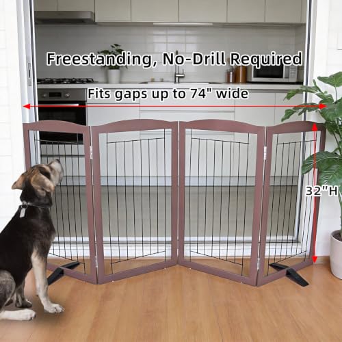 Freestanding Dog Fence Indoor (Brown / 【4 Panels】80''w x 32''h)