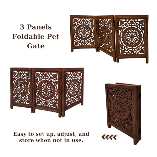 Lightnpro 3‑Panel Wooden Pet Gate (Natural Burnt Circle / 24x54 - Ember)