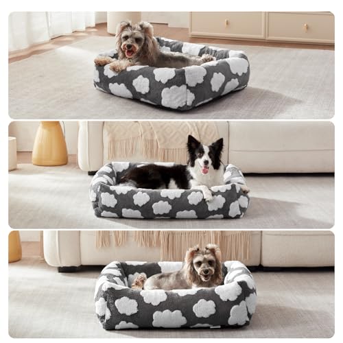 Small Dog Bed for Small Dogs (Cozy Clouds Grey / S PLUS (25"x21"x7"))