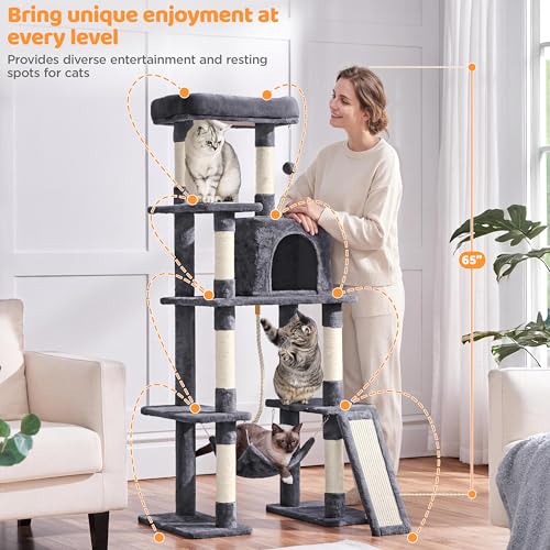 63in Sturdy Large Cat Tree for Indoor Heavy Cats (Dark Gray / 63in)