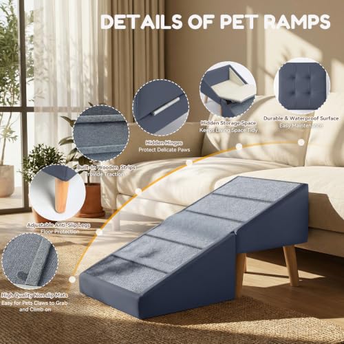 15.7" H Dog Ramp for Couch (Navy Blue)