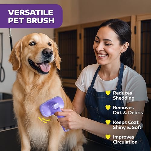 Self Cleaning Slicker Brush for Dogs and Cats (Purple)