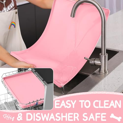 Silicone Cat & Dog Food Mat for Floors Waterproof (Pink / 24''×16'')