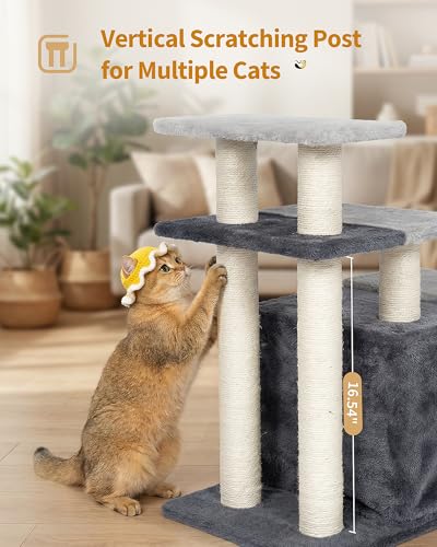 4 Tier Cat Stairs for High Bed with 22'' Cat Scratching Post (Extra Large-Gray)