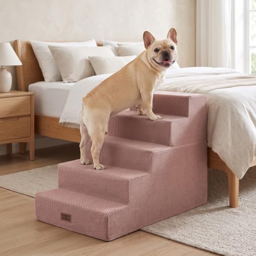 Dog Stairs for Bed 22.5" H (Pink / Extra Wide 17.7" x 35" x 22.5")