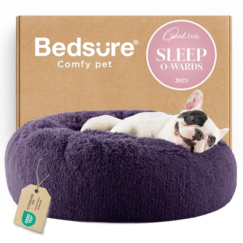 Calming Small Dog Bed Donut Washable Cat＆Puppy Bed (23"L x 23"W x 8"Th / Indigo Purple)