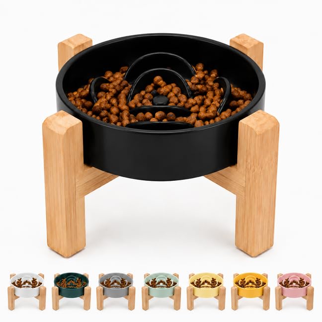 8.66 in Dog Bowl Ceramic Slow Feeder for Medium Large Dogs (Black / 8.26in)