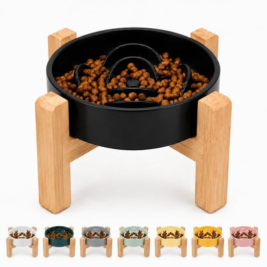 8.66 in Dog Bowl Ceramic Slow Feeder for Medium Large Dogs (Black / 8.26in)