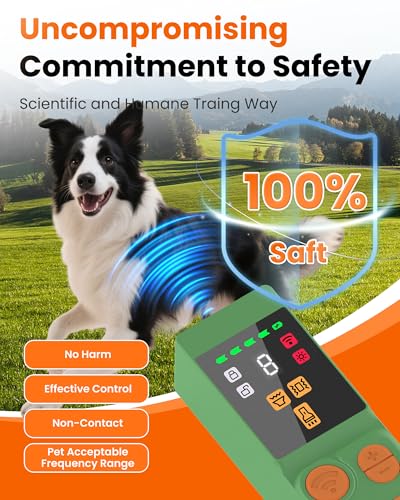 Digital LED Display] ultrasonic Dog bark Deterrent with 4 Transmitters (Green)