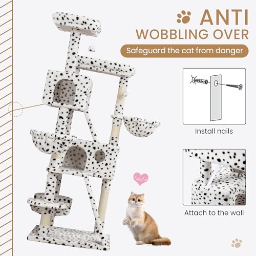 65in Larger Cat Tree Tower Condo for Indoor Kitties (White & Black Spot)