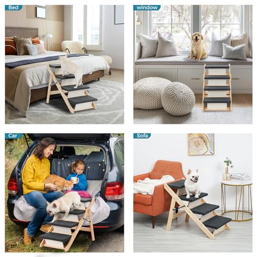 Wood Pet Stairs (4 Steps – For Standard & High Beds (23–31 in) / 31.5" L x 17.2" W x 25.0" H)