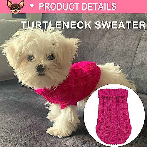 2 Pieces Dog Sweaters Turtleneck Knitted Chihuahua Yorkie Sweater (Small / Rose-Pink)