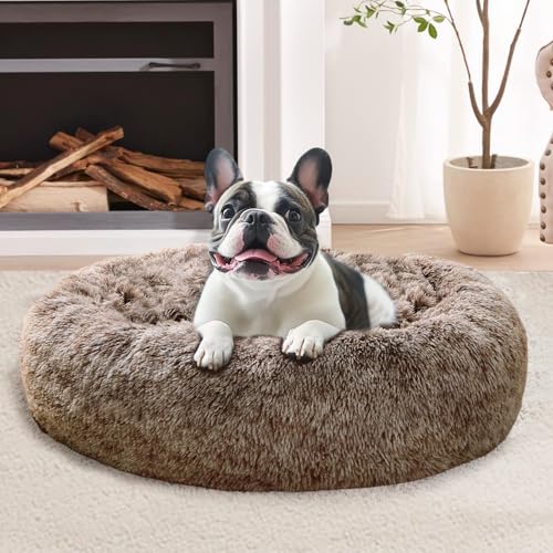 Calming Dog Bed for Small Dogs (Smoke Brown / 23.0"L x 23.0"W x 8.0"Th)