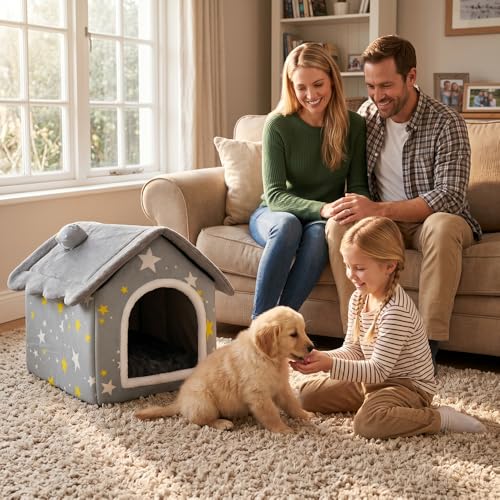 Dog House Indoor Portable Puppy Cave Cat Nest Kennel Pet Bed (Grey / XL:Size fits 18kg/40lbs (Pets))